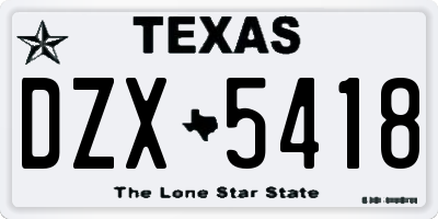 TX license plate DZX5418