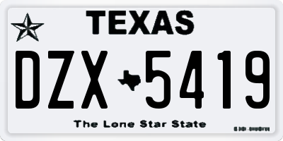 TX license plate DZX5419