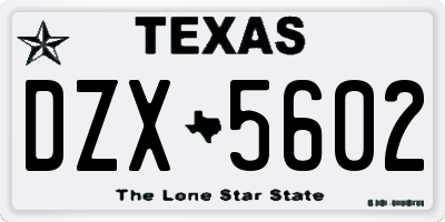 TX license plate DZX5602