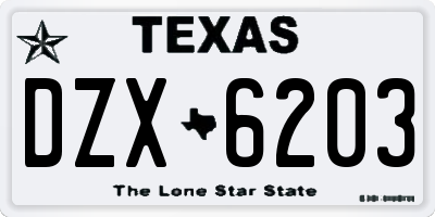 TX license plate DZX6203