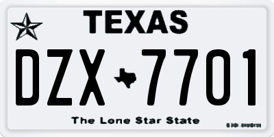 TX license plate DZX7701
