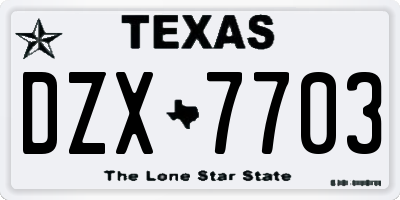 TX license plate DZX7703