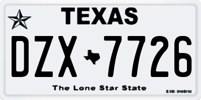 TX license plate DZX7726