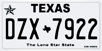 TX license plate DZX7922