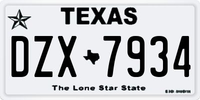 TX license plate DZX7934