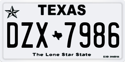 TX license plate DZX7986