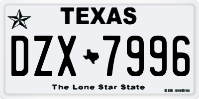 TX license plate DZX7996