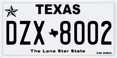 TX license plate DZX8002