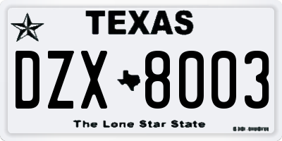 TX license plate DZX8003