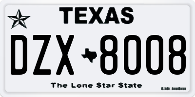 TX license plate DZX8008