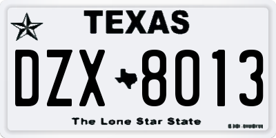 TX license plate DZX8013