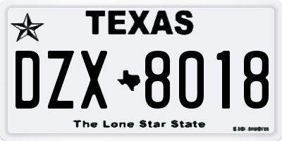 TX license plate DZX8018