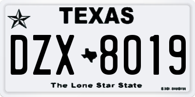 TX license plate DZX8019