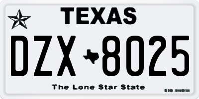 TX license plate DZX8025