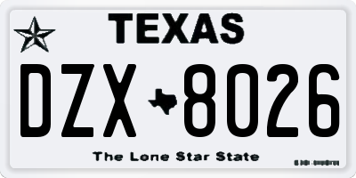 TX license plate DZX8026
