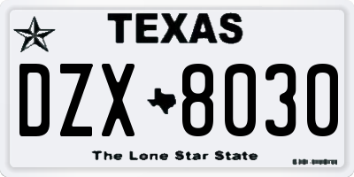 TX license plate DZX8030