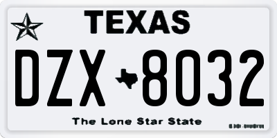 TX license plate DZX8032