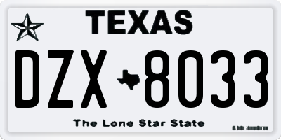 TX license plate DZX8033
