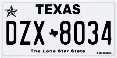 TX license plate DZX8034