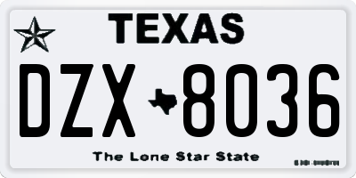 TX license plate DZX8036