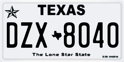 TX license plate DZX8040