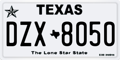 TX license plate DZX8050