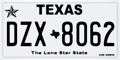 TX license plate DZX8062