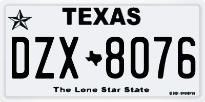 TX license plate DZX8076