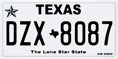 TX license plate DZX8087