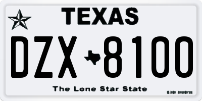 TX license plate DZX8100