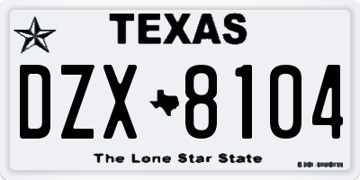 TX license plate DZX8104