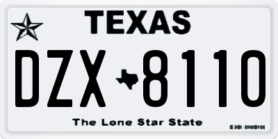 TX license plate DZX8110