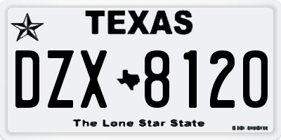 TX license plate DZX8120