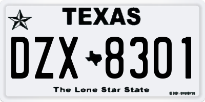 TX license plate DZX8301