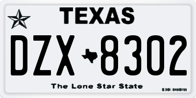 TX license plate DZX8302
