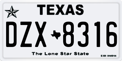 TX license plate DZX8316
