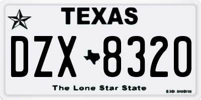 TX license plate DZX8320