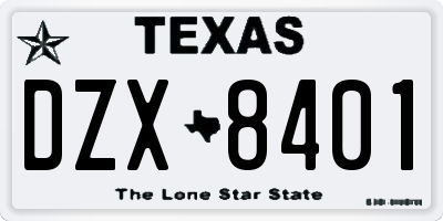 TX license plate DZX8401