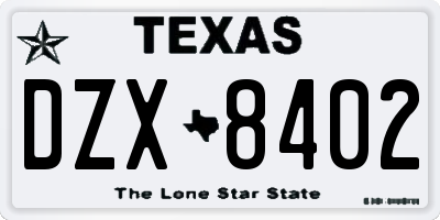 TX license plate DZX8402