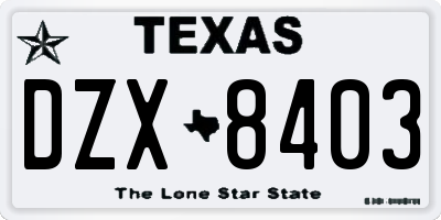 TX license plate DZX8403