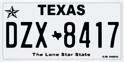 TX license plate DZX8417