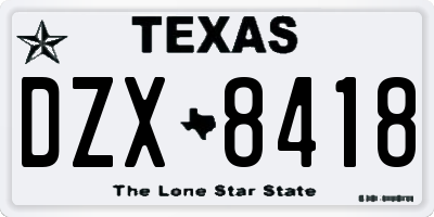 TX license plate DZX8418