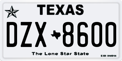 TX license plate DZX8600