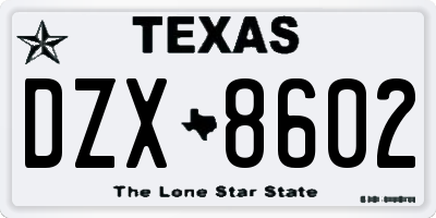 TX license plate DZX8602
