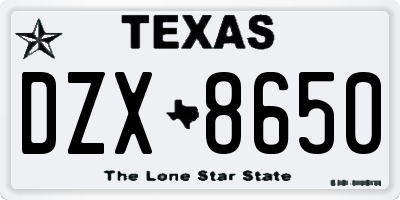 TX license plate DZX8650