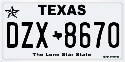 TX license plate DZX8670