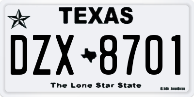 TX license plate DZX8701