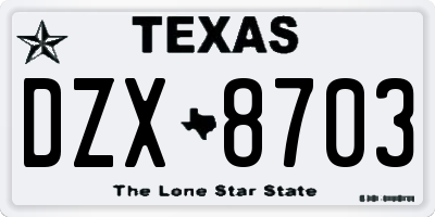 TX license plate DZX8703