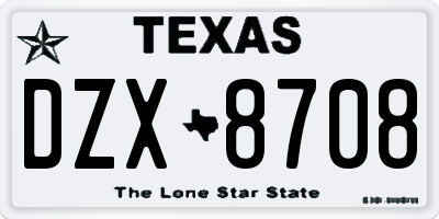 TX license plate DZX8708