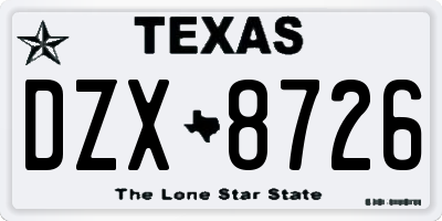 TX license plate DZX8726